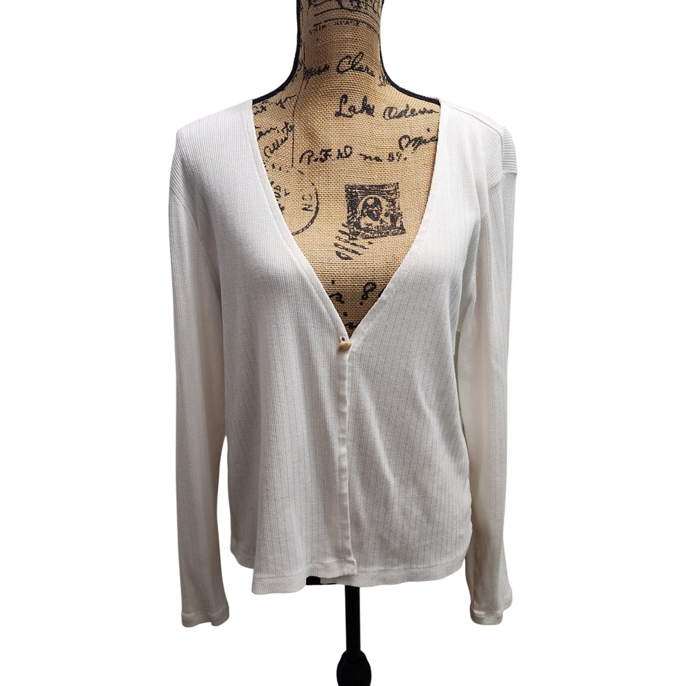 Liz Claiborne Womens Cardigan XL White Knit‎ Long Sleeve Button Front
